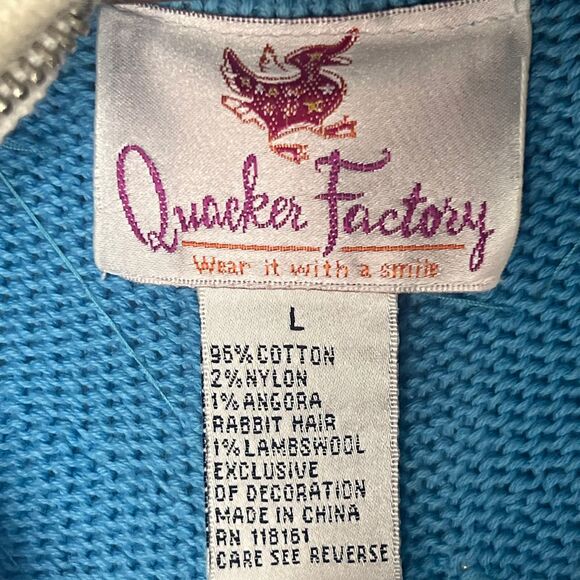 Quacker Factory Sweater Cardigan Full Zip Cotton Angora Snowman Winter Festive L - Picture 3 of 12